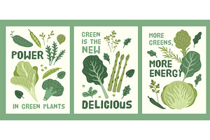 Salad green cards. Healthy food, a Food Illustration by YummyBuum