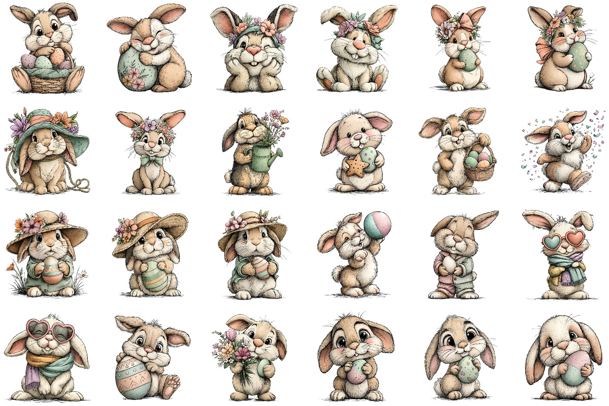 Whimsical Easter Bunny Clipart, an Illustration by Sublimation Artist (Photo 2 of 6)