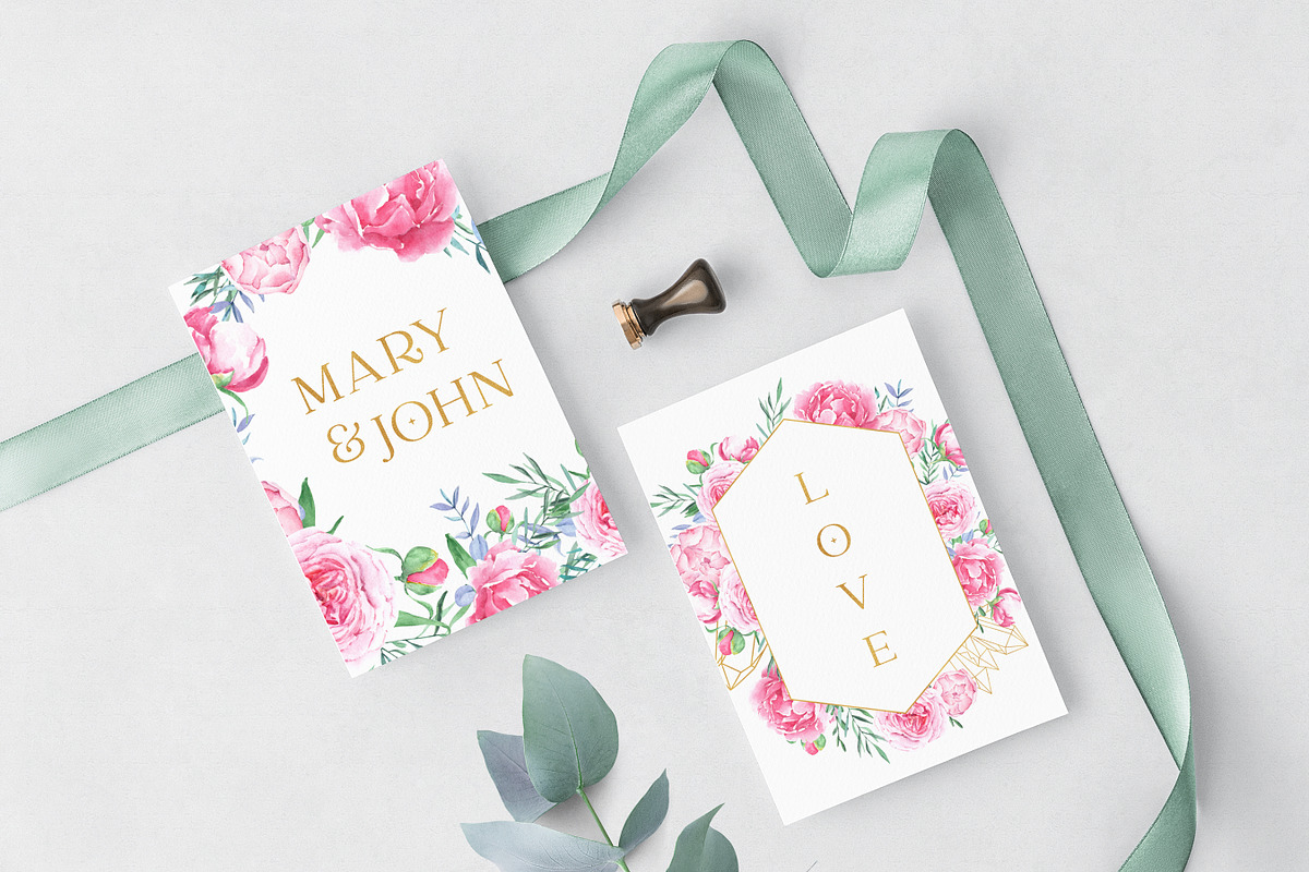 Watercolor Crystals and Peonies Set, an Illustration by SOVA (Photo 3 of 9)