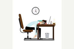 Tired office man sleeping at desk