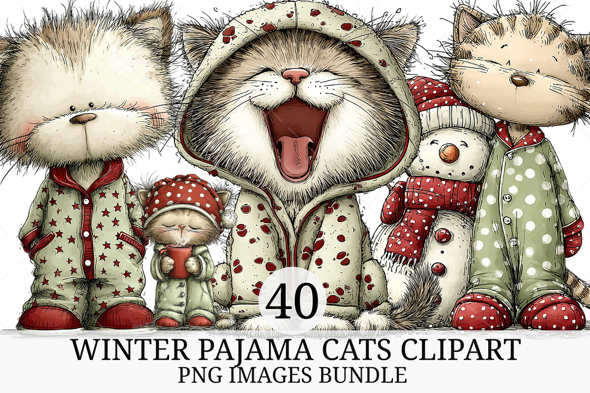 Winter Pajama Cats Clipart, an Illustration by Craft Nest (Photo 1 of 11)