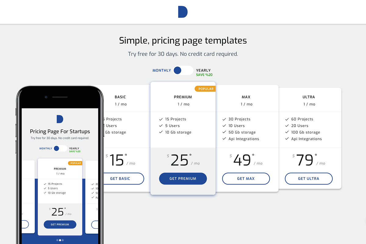 Simple Pricing Page Templates 01, an App Template by DesignBoard (Photo 10 of 13)
