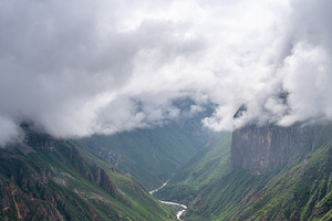 Colca Canyon and river in the mist and clouds, Peru, a Nature Photo by GoodGoods