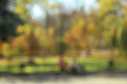 Blurred photo of city park in autumn day, a Holiday Photo by AtlasStudio