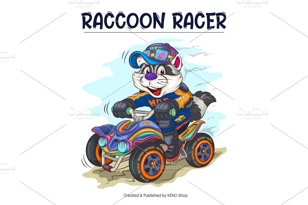 Cartoon Raccoon Racer. T-Shirt, SVG., an Animal Illustration by KENO Mascots (Photo 2 of 3)