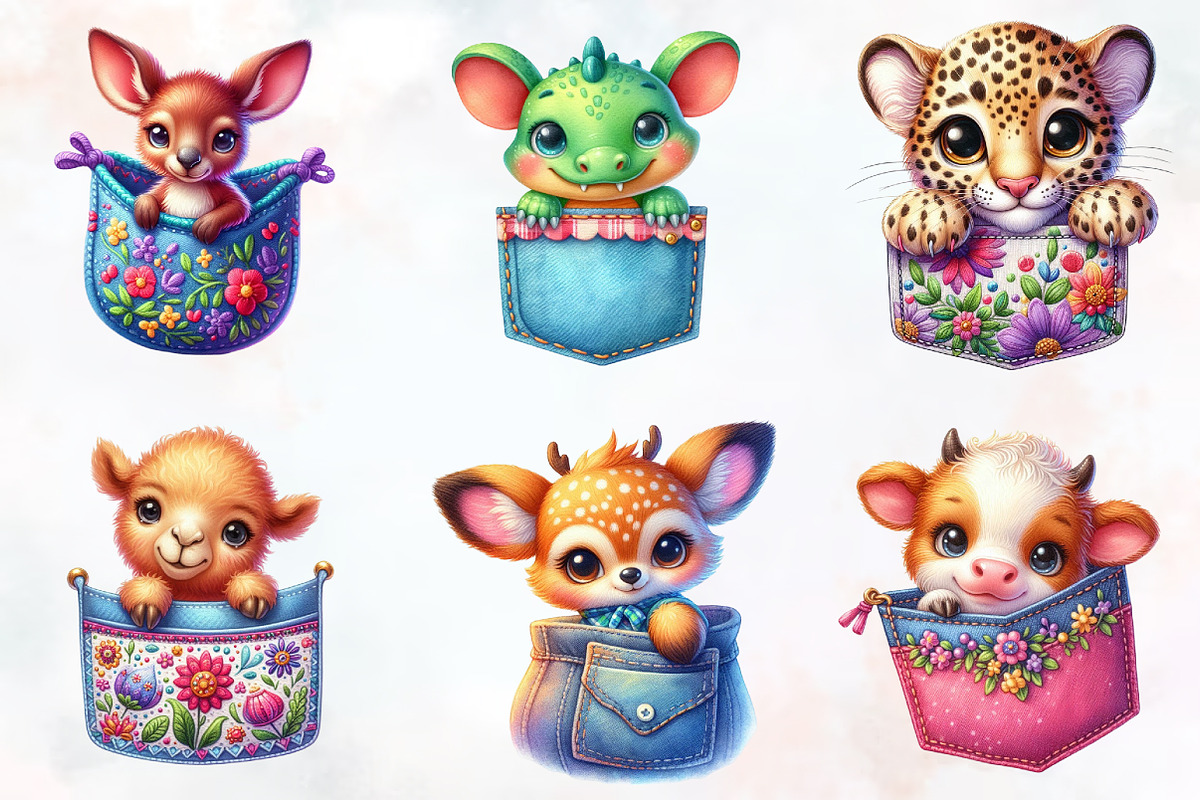 Peeking Cute Animals Pocket Clipart, an Illustration by RobertsArt (Photo 3 of 7)
