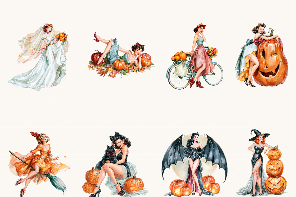 Watercolor Halloween Pin Up Witch, a Seasonal Illustration by BusyDaydesign (Photo 2 of 9)