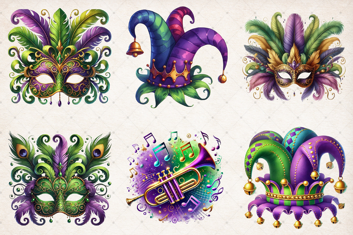 Watercolor Mardi Gras Clipart PNG, an Illustration by SinaCreation (Photo 4 of 5)
