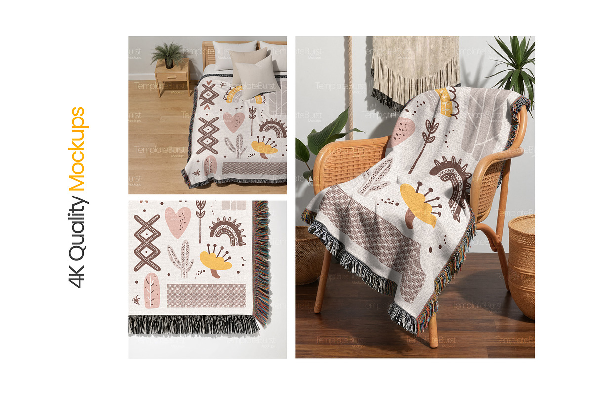 Woven Blanket Mockup Bundle x15 PSDs, an Apparel Mockup by TemplateBurst (Photo 8 of 10)