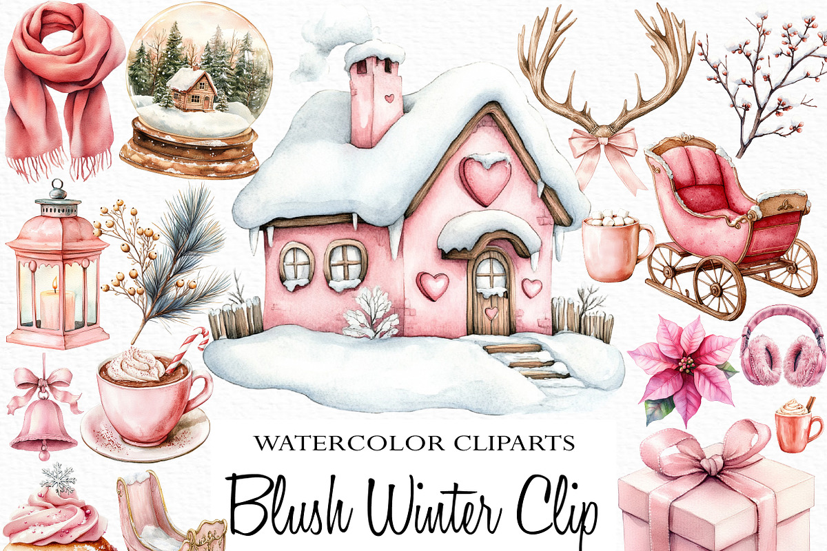 Watercolor Blush Winter Clip Art, an Illustration by Craft Nest (Photo 1 of 6)