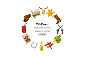 Vector Cartoon Wild West Elements In