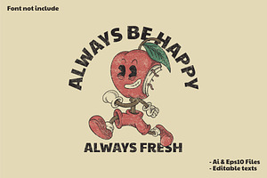 Retro Emblem Of Happy Walking Apple