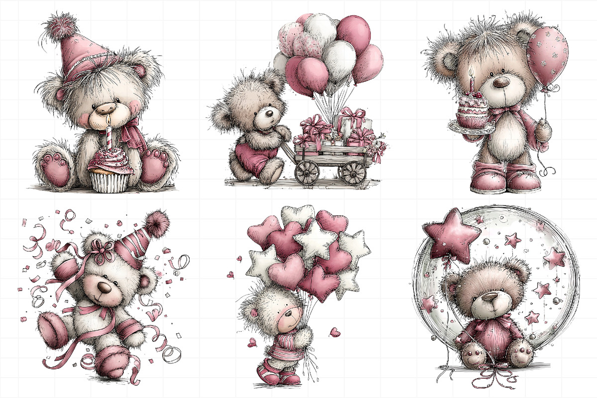 Whimsical Birthday Teddy Bear Clipar, an Illustration by Daily.Designs (Photo 3 of 8)