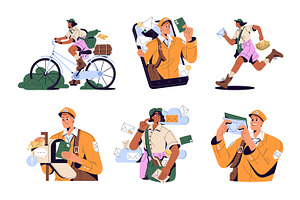 Postmen delivering letters, mail set, a Person Illustration by PaperTrident