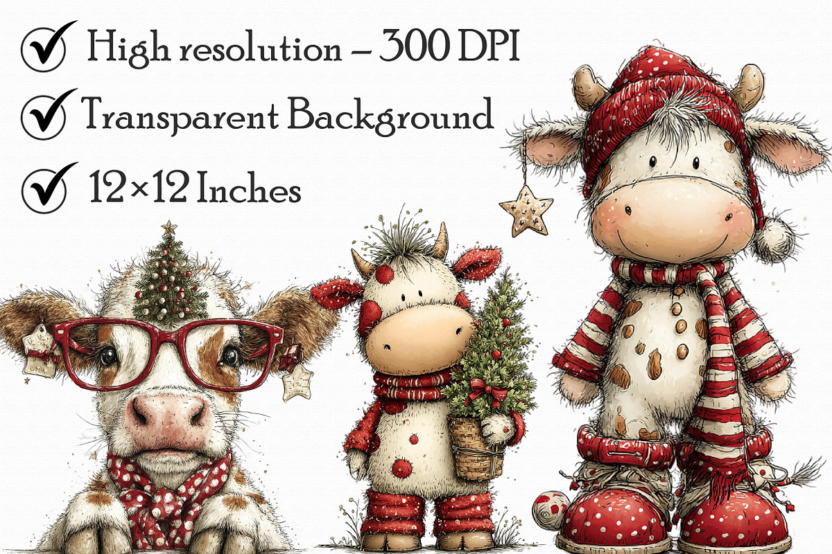 Whimsical Cute Christmas Cows Clipar, an Illustration by Libby Wishes (Photo 7 of 7)