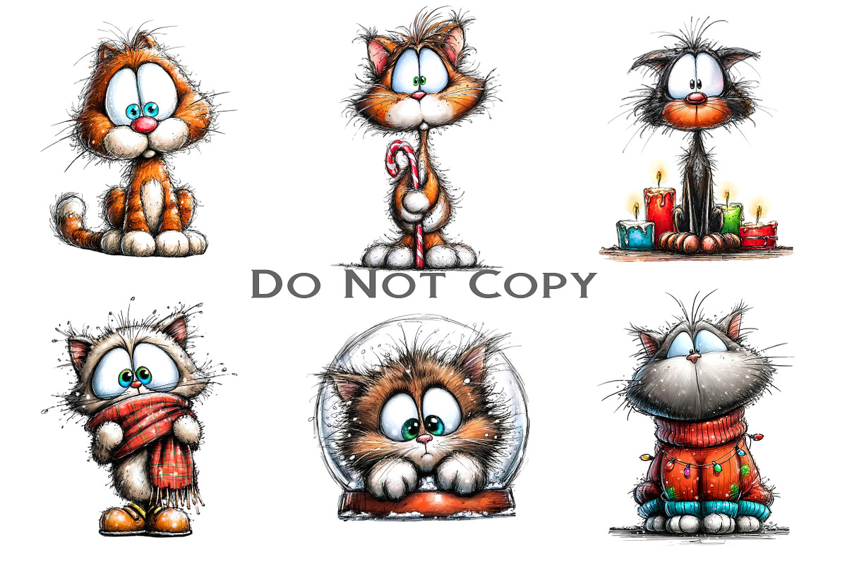 Whimsical Christmas Cats Clipart, an Illustration by Craft Nest (Photo 7 of 7)
