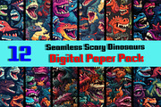 12 Seamless scary dinosaurs digital, a Pattern Graphic by ZaaxPrintables (Thumbnail 1 of 7)