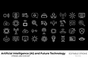 AI Future Technology Icon Set, an Outline Icon by Unique Design Team (Thumbnail 1 of 3)