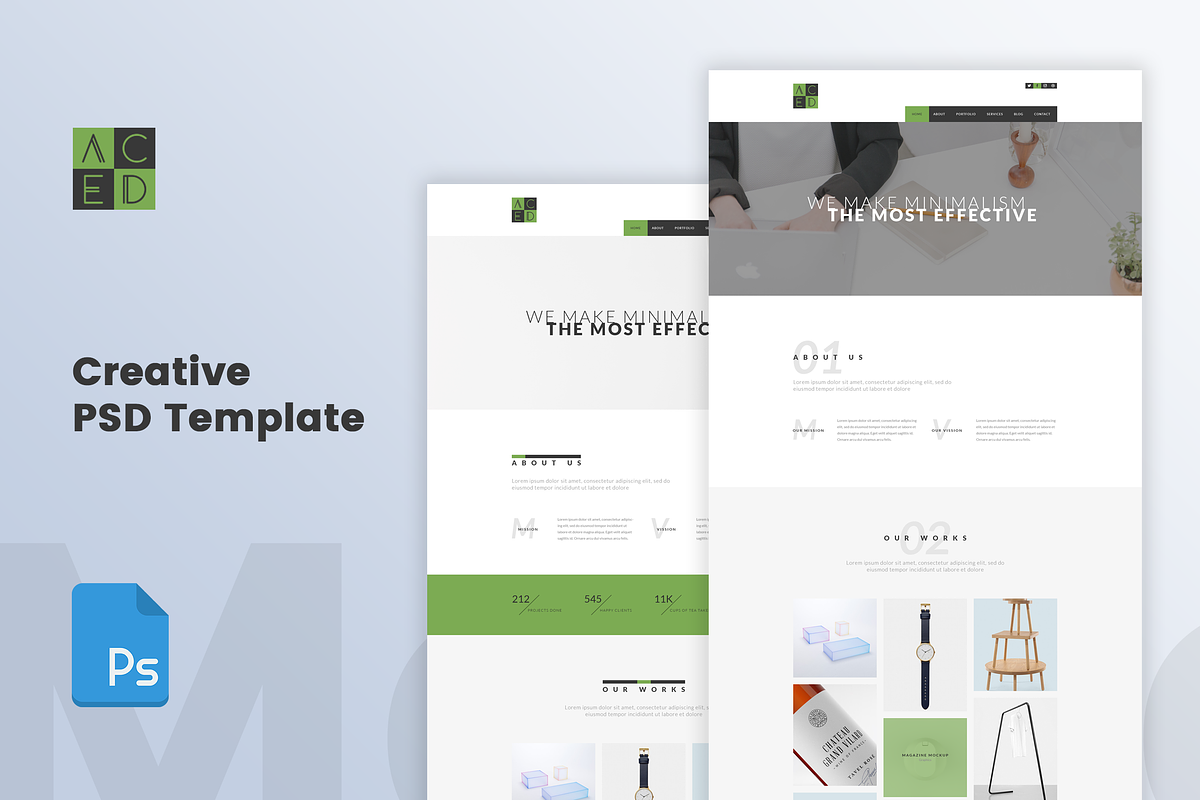 ACED - Portfolio PSD Template, a Landing Page Template by bigpsfan's SHOP (Photo 1 of 13)