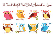8 Cute Colorful Owl Bird in Love, an Animal Illustration by jongcreative (Thumbnail 1 of 6)