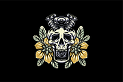 Skull with Pistons and Flowers, an Object Illustration by nomlimo.com (Thumbnail 1 of 3)