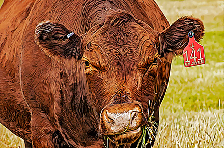 Red Angus Cow Chewing Grass Paint, an Animal Photo by S.M.R