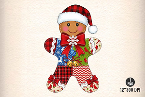 Christmas Gingerbread Man Patchwork, an Illustration by Dream Creation