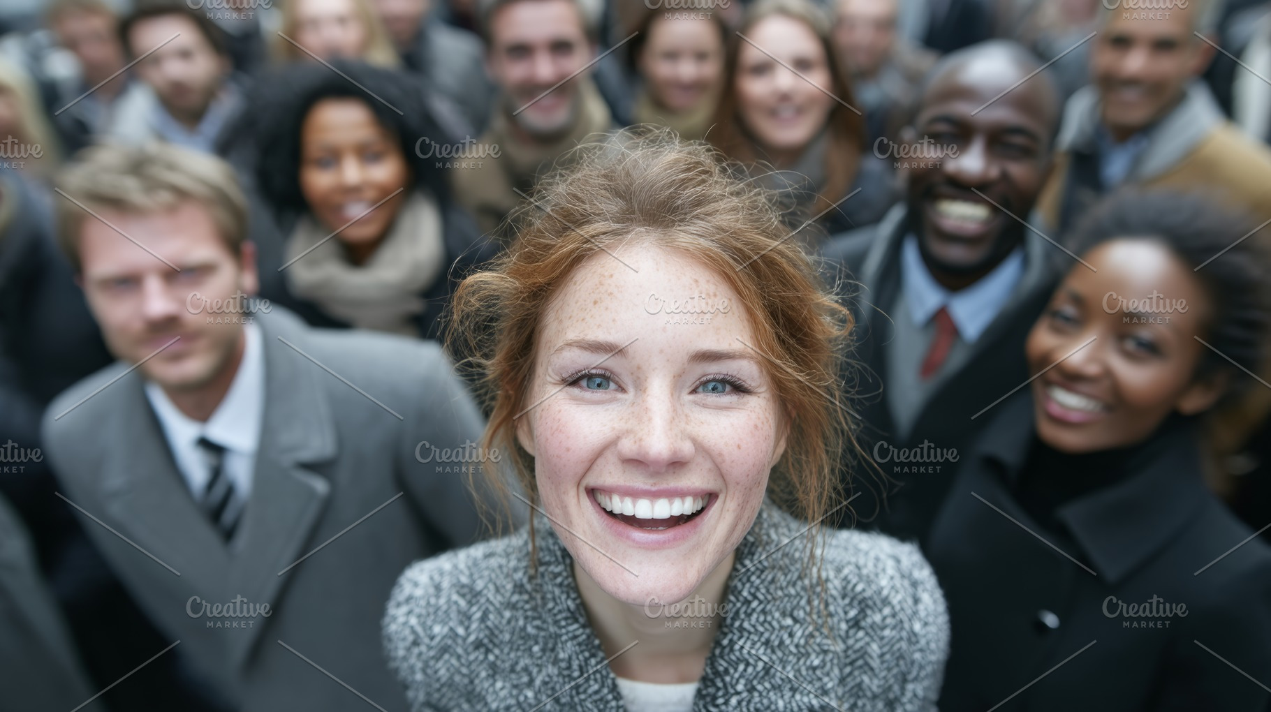 Smiling individuals in a diverse group radiating unity and positivity, a Person Photo by AS photostudio