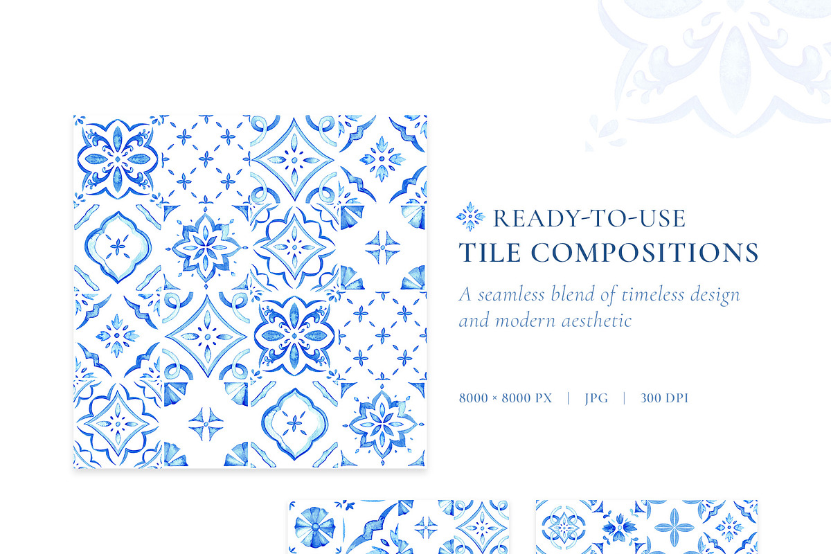 Azulejo Azure. Watercolor collection, a Decorative Illustration by Liliia Polos Illustration (Photo 5 of 11)