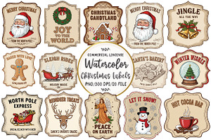 Vintage Christmas Labels Sublimation, an Illustration by OK Design