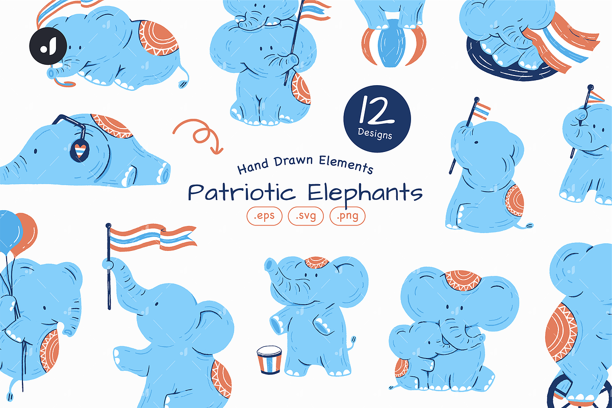 Patriotic Elephants Hand Drawn, an Object Illustration by Jump Studio (Photo 1 of 5)