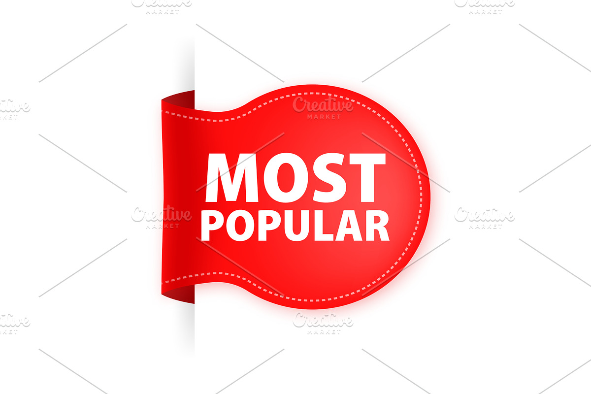 Most popular red label with ribbon, an Illustration by UP-Studio