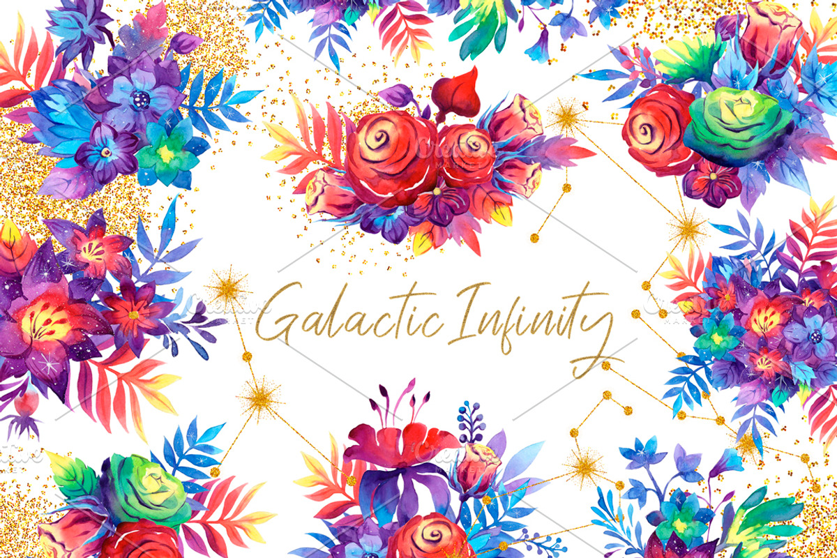 Galaxy floral watercolor collection, a Texture Illustration by UlitkaStudio (Photo 2 of 27)