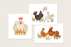 Rooster, Hen And Chickens Set