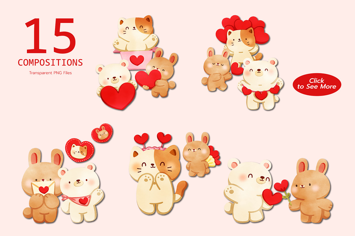 Cute Animal in Love Digital Painting, an Animal Illustration by CreativeValuation (Photo 3 of 12)