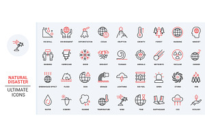 Natural disaster catastrophe icons, an Object Illustration by Lemberg Vector