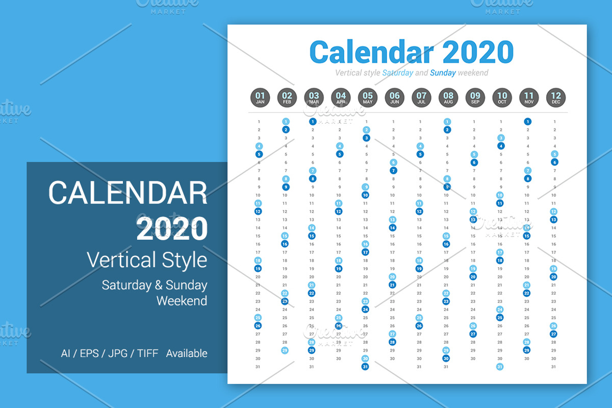 Calendar 2020 Vertical Design, a Stationery Template by WORAKAMON ...