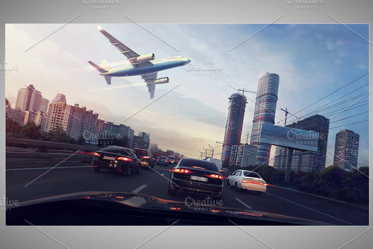 Plane and evening city, a Person Illustration by Countryside life (Photo 2 of 4)