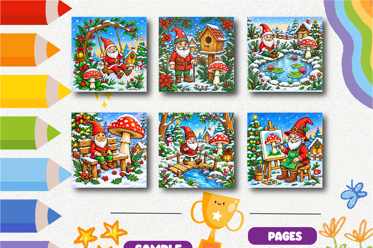 Gnomes Mushroom Garden Coloring, a Seasonal Illustration by Design Zone (Photo 2 of 5)