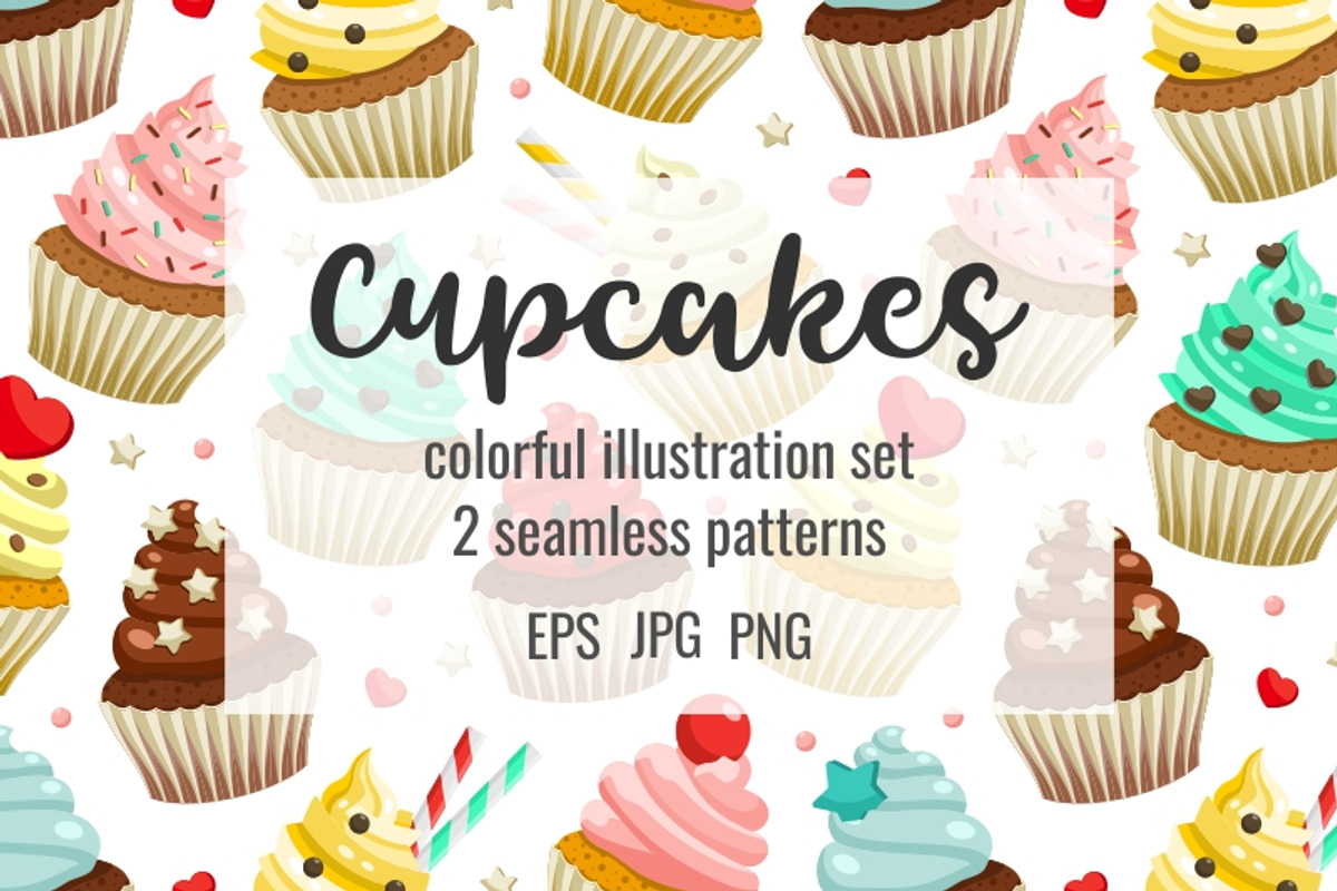 Cupcakes set & patterns, a Pattern Graphic by Primula`s shop (Photo 1 of 7)