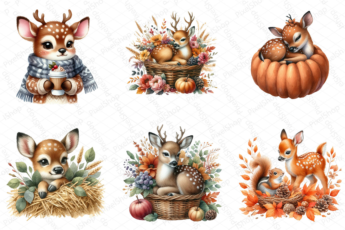 Watercolor Autumn Deer Clipart Bundl, an Illustration by DreamPrint404 (Photo 4 of 6)