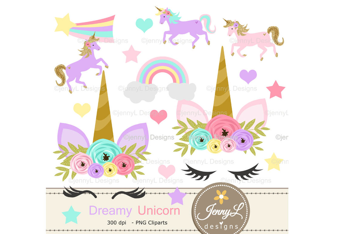 Unicorn Digital Papers & Clipart, a Pattern Graphic by JennyL Designs (Photo 2 of 6)