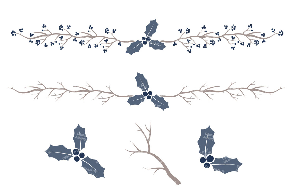 Navy Christmas Vector Holly Clipart, an Illustration by Amanda Ilkov (Photo 4 of 5)