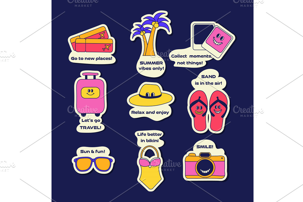 Collection of colourful y2k travel, an Object Illustration by okskukuruza