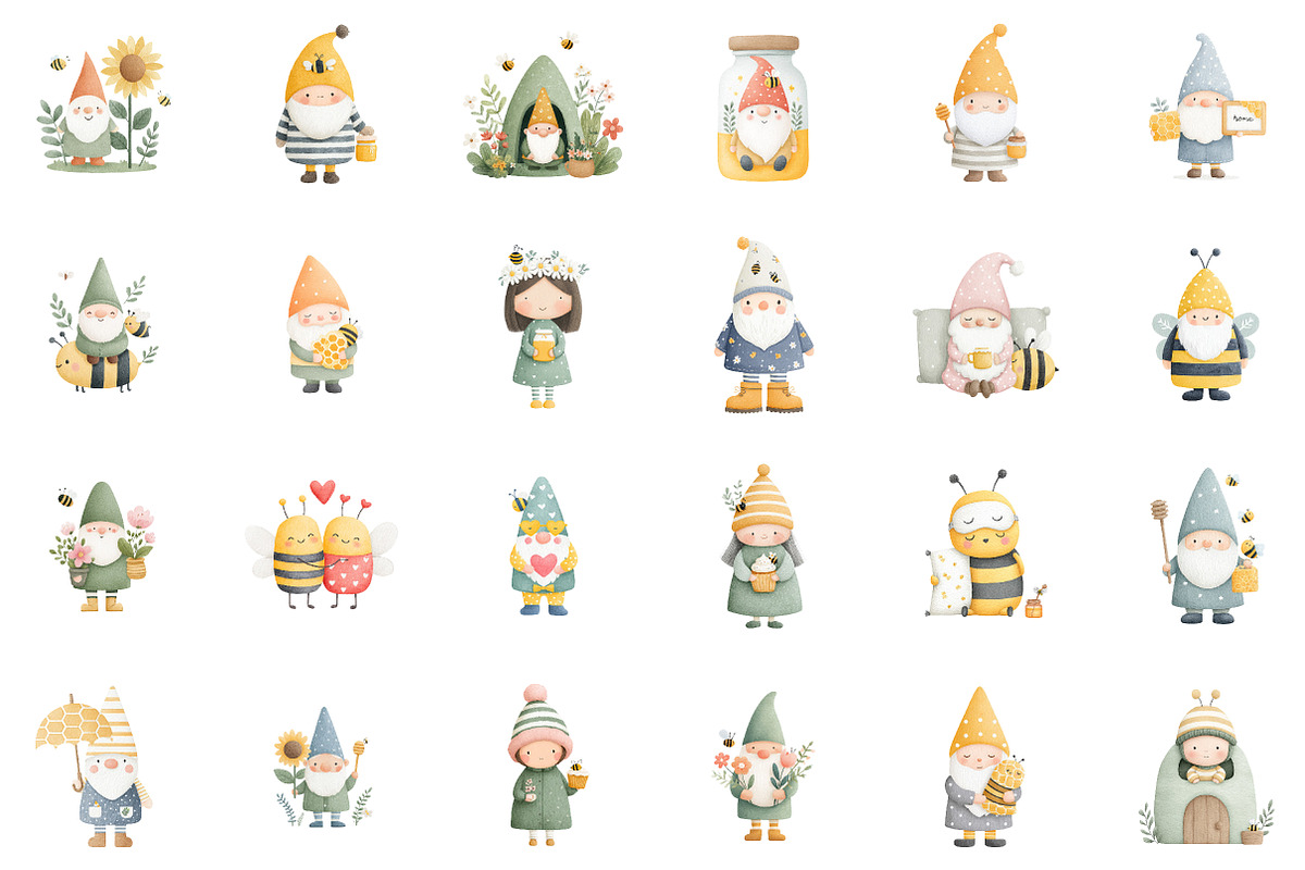 Honey Bee Gnome Watercolor Clipart, an Illustration by Sublimation Artist (Photo 2 of 6)