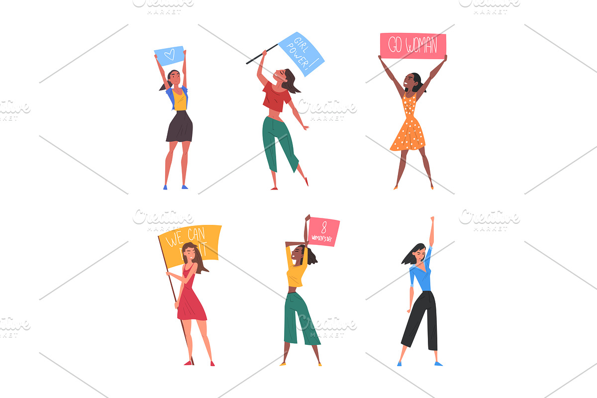 Female Activists with Placard, a Person Illustration by TopVectors