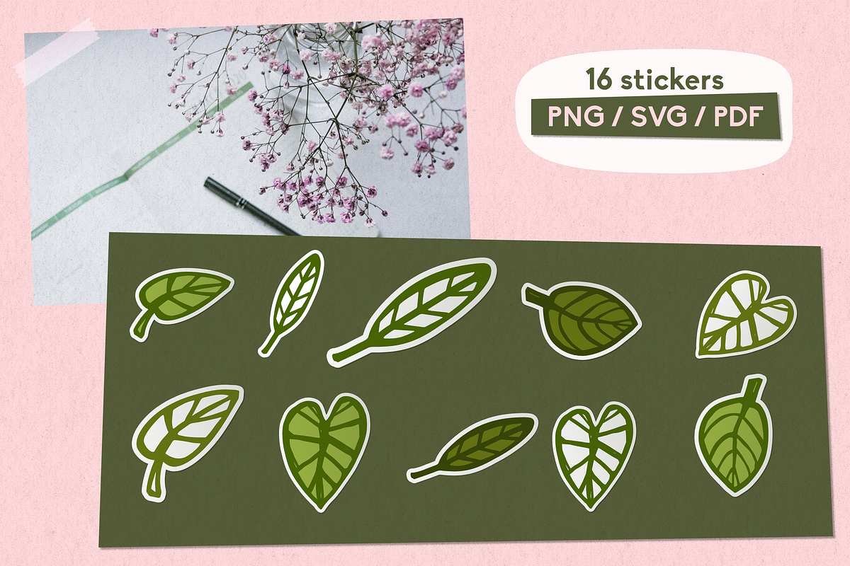 Monstera Nature Sticker Bundle SVG, a Work Illustration by InkCloudDesign (Photo 3 of 5)