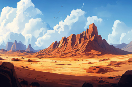 Expansive desert landscape with rock, a Photo by Iftikhar Alam