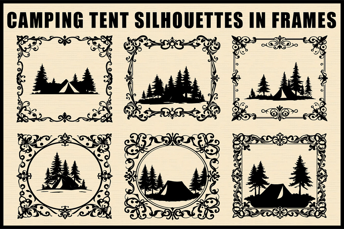Framed Camping Tent Forest Set, an Object Graphic by Gfx_Store