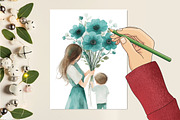 Pastel Teal Mother and Child Mothers, an Illustration by RobertsArt (Thumbnail 4 of 7)